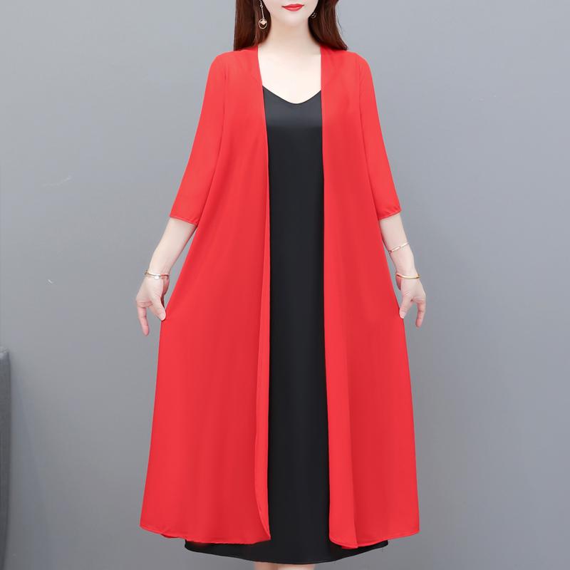 Manteau d'été en mousseline de soie pour femme, élégant, fin, décontracté, grande taille, Poncho Long d'été