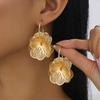 Large Gold Color 3D Textured Flower Drop Earrings For Women Fashion Vintage Geometric Dangle Earring Statement Jewelry Gift