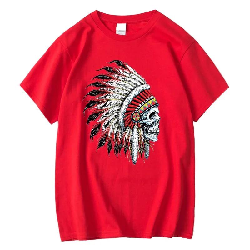 Mens Tshirt 100 Cotton Casual Funny Indian Skull Print Loose Oneck Cool Summer T Shirt for Men Short Sleeve Tshirt Male