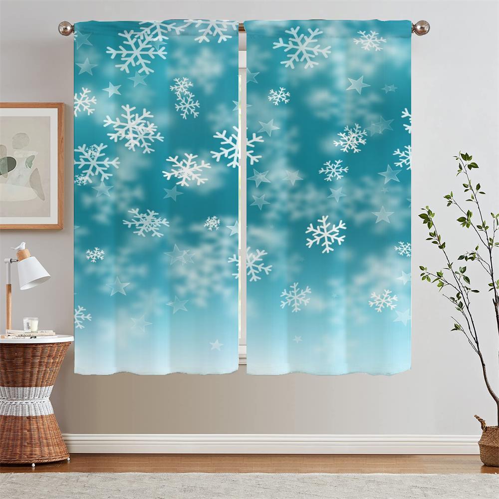 Snowflake Blackout Curtain for Living Room Decoration Black Out Curtains 2 Pcs Set Window Sheer Curtains Salon 2 Pieces Blinds