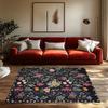 Black Floral Bohemian Rug with White Border, Colorful Pattern Non-Slip Carpet, Cozy Living Room Mat for Home Decor