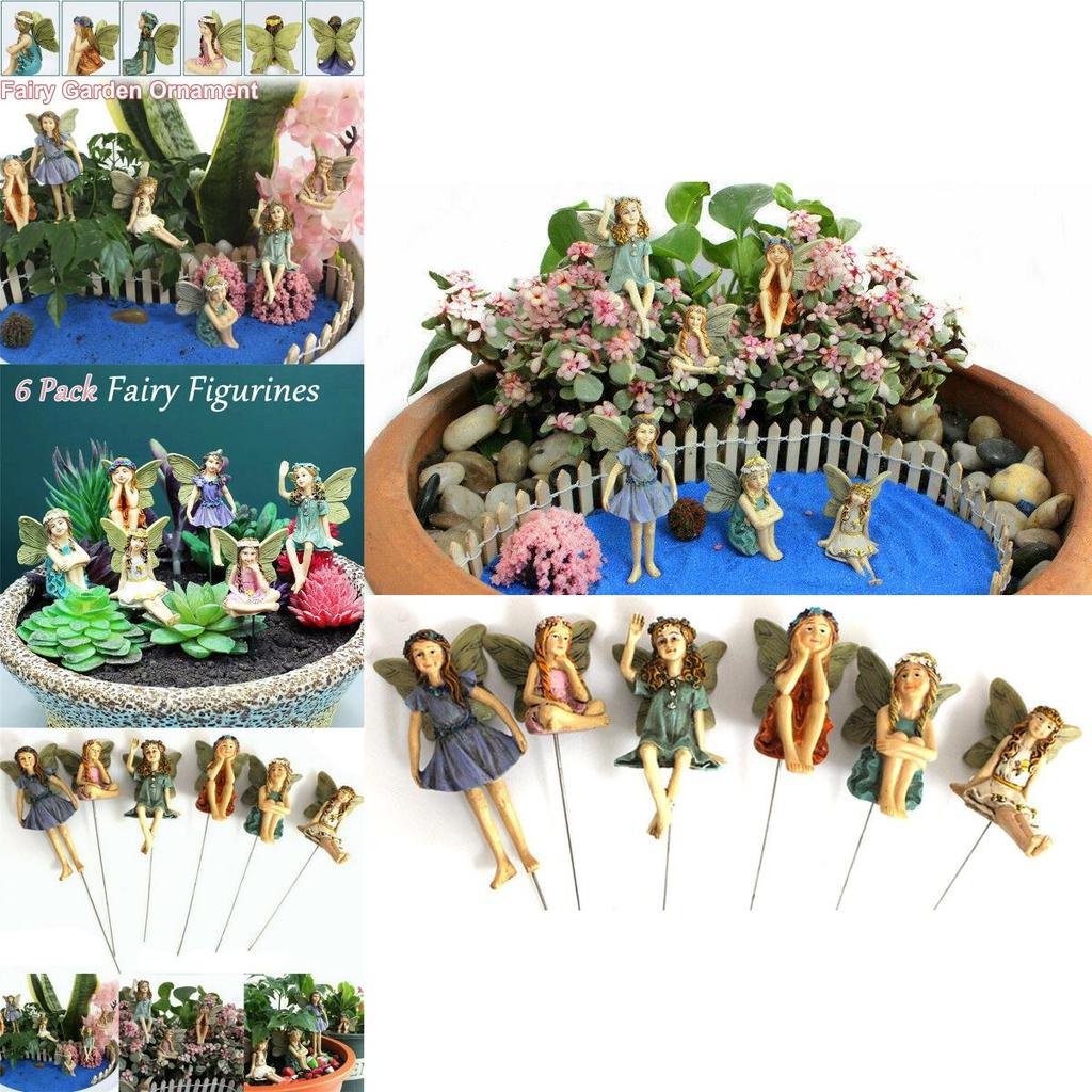 6pc Miniature Fairy Garden Figurines Set Vibrant Multicolored Outdoor Micro Landscape Decor