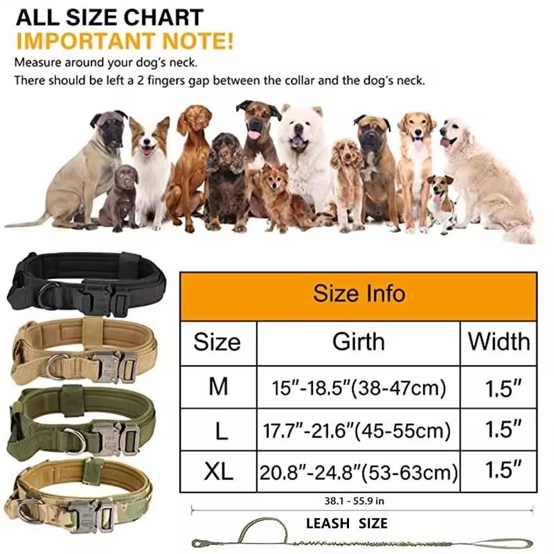 Heavy-Duty Military Tactical Dog Collar & Leash Set: Adjustable & Durable For All Sized Dogs