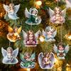 10PCS Handmade Wooden Christmas Angel Ornament with Rope - Holiday Tree Decoration, Battery Free