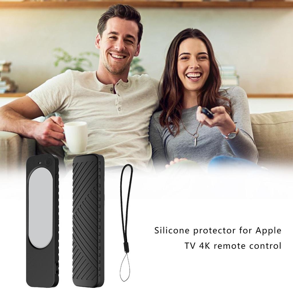 Silicone Case for Apple TV 4K 2021 Remote Black Anti Slip Cover with Lanyard