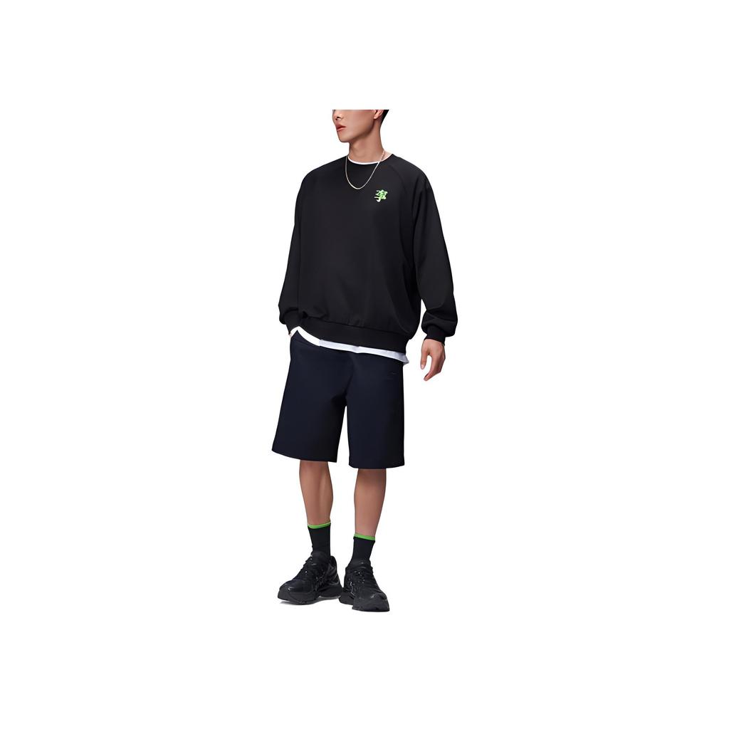 Li Ning China  Series Solid Color Text Embroidery Loose Round Neck Pullover Long Sleeve Sweatshirt Unisex Sweatshirt Black AWDSD83-1