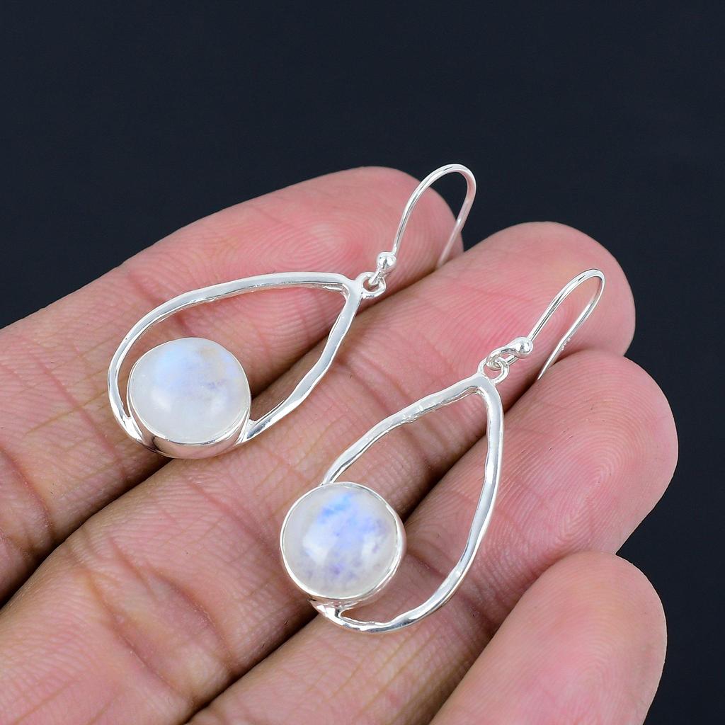 Natural Rainbow Moonstone Gemstone Earrings Solid 925 Sterling Silver Handmade Drop Dangle Earrings Jewelry Gift For Women & Girls