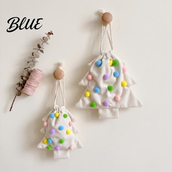 Seasonal Hanging Tree Small Trinket Bag Plush Drawstring Gift Accents Christmas Pom Bell Bags