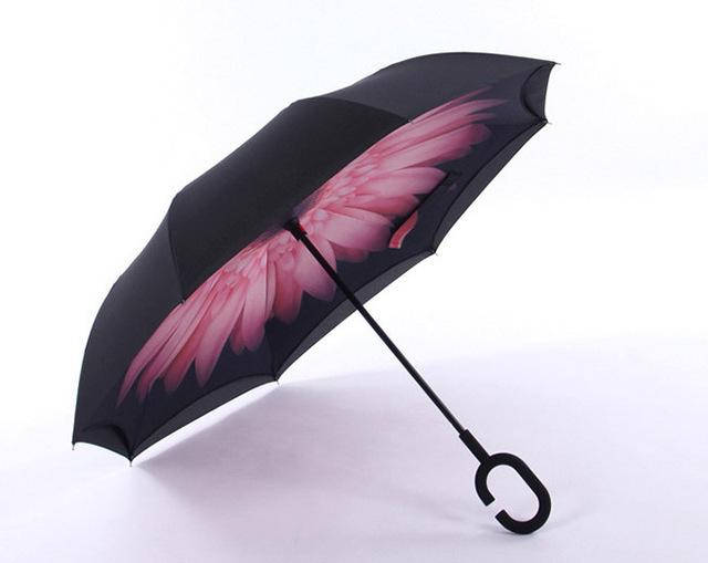 JPZYLFKZL Free Style Creative Long Shank Double Layer Inverted Umbrella Windproof Reverse C-Hook Male Golf Umbrella Reverse