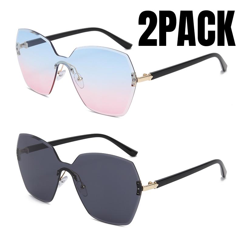 2PACK New Retro Women Sunglasses Gradient Frameless Trendy Design Shades Fashion High End Man One Piece Glasses Outdoor Sunnies
