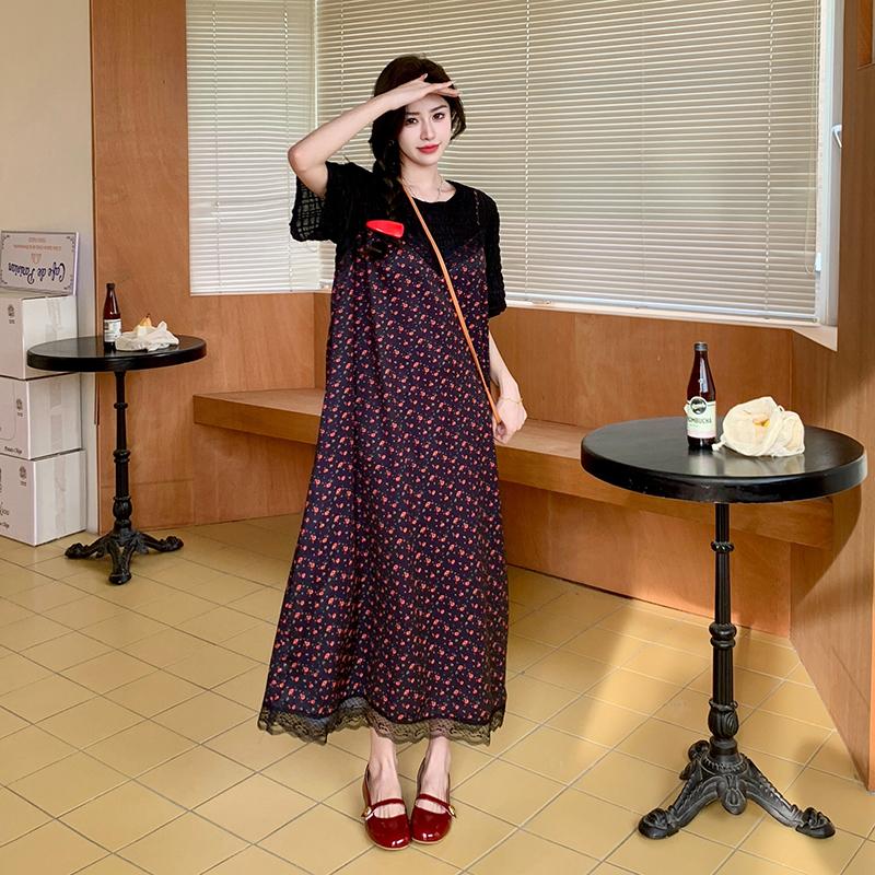 Dimanaf Women 2025 New Summer Plus Size Casual Basic Pleated Short Sleeve Oversize Polka Dot Dress Loose Long Dress