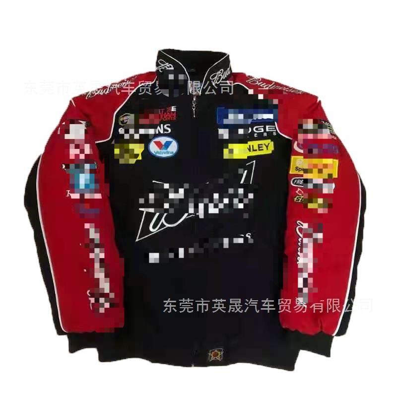 Giacca da Moto Invernale Calda da Uomo Imbottita in Cotone Abbigliamento Esterno Biker con Ricamo Retro Nero Rosso