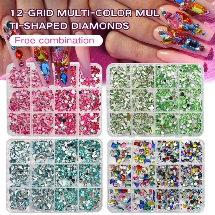 DIY Nail Art Kit With 3mm AB Transparent Flat Back Rhinestones 12 Compartments For Crafts And Fashion