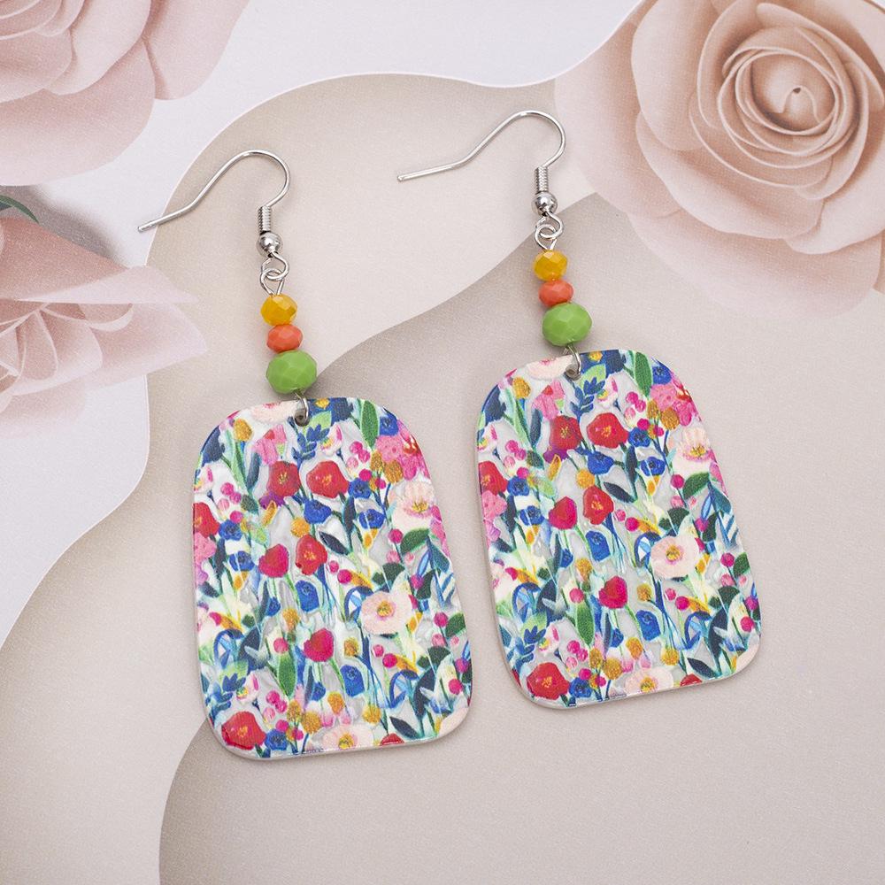 

Trapezoidal Pastoral Style Women s Multicolor Acrylic Floral Print Earrings разноцветный