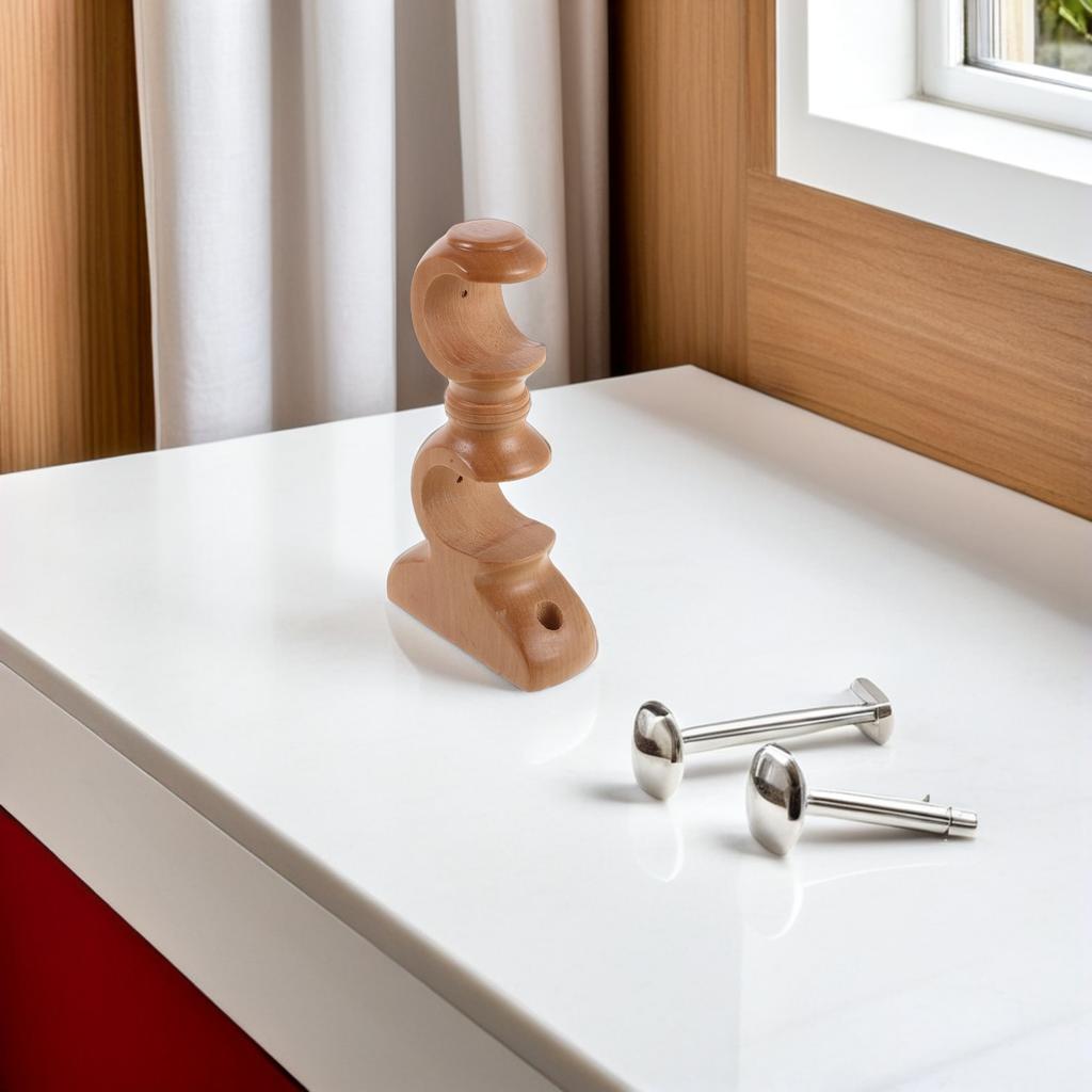 2pcs Curtain Rod Brackets Wood Double Holder For 1.1 Inch 28Mm Drapery Pole Heavy Duty Support Roman Base Easy Wall Mount