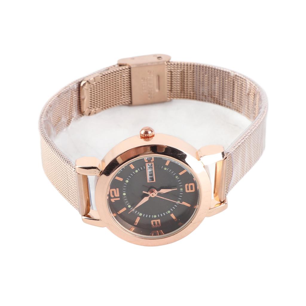 Women Quartz Watch Water Resistant Fashionable Elegant Rhinestone Day Date Watch for Office Work Dating