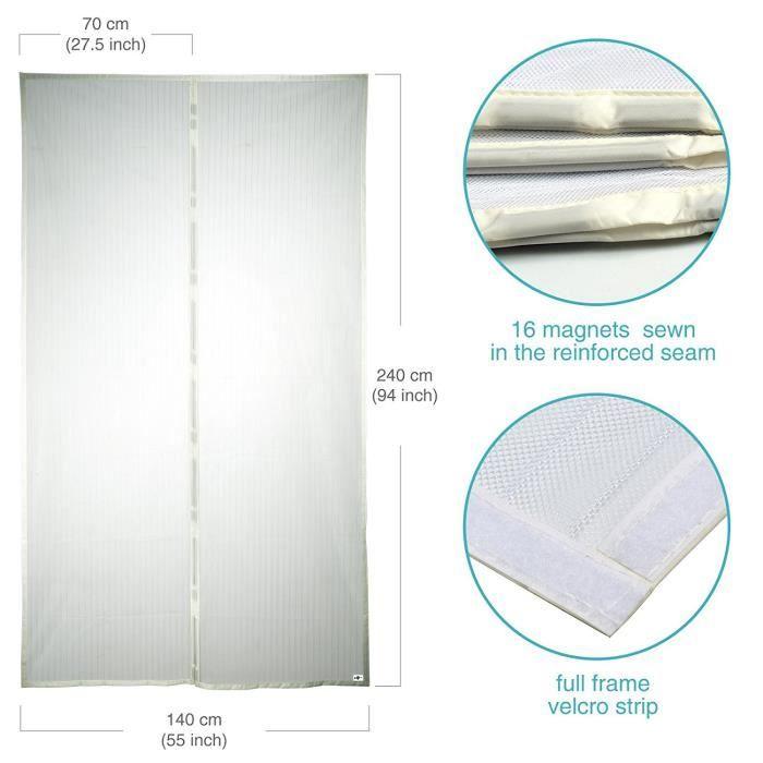 Moustiquaire - apalus - rideau aimanté - 140x240cm - fixation auto agrippante - blanc