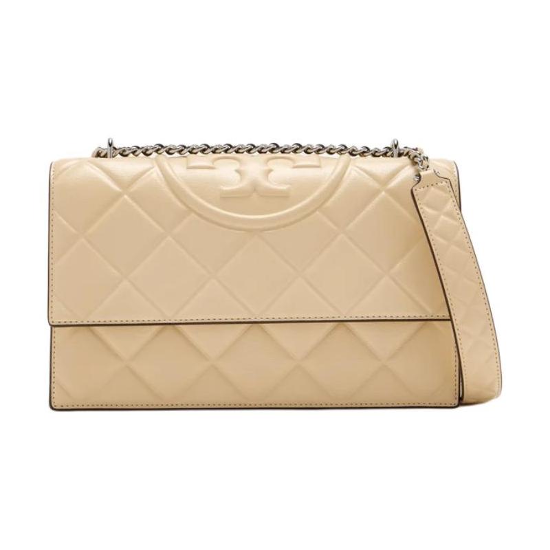 TORY BURCH Fleming Diamond Pattern Embossed Double T Leather Crossbody Shoulder Bag Medium Women's Vanilla White 164799-700