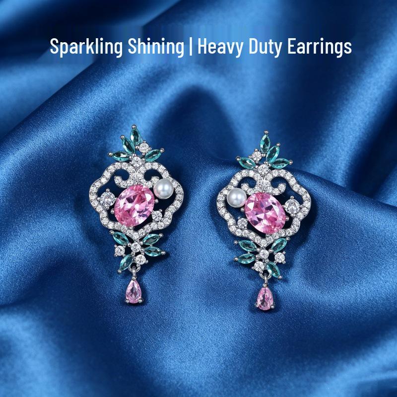 Elegant Chinese-Style Zircon-Inlaid Summer Earrings with S925 Silver Needles