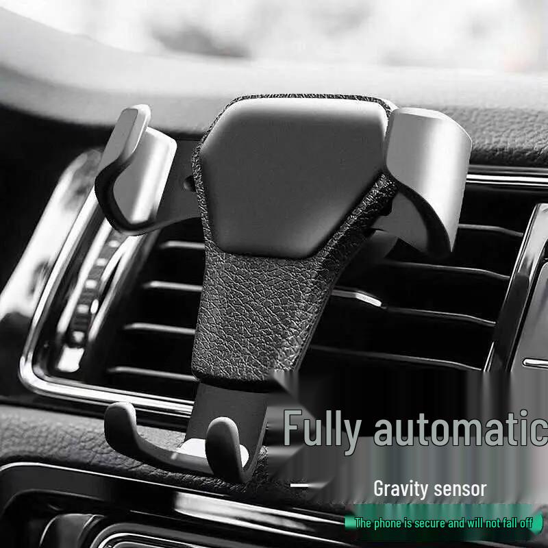 

Automatic Snap-on Leather Texture Car Phone Holder with Anti-Shake Air Vent Navigation Support