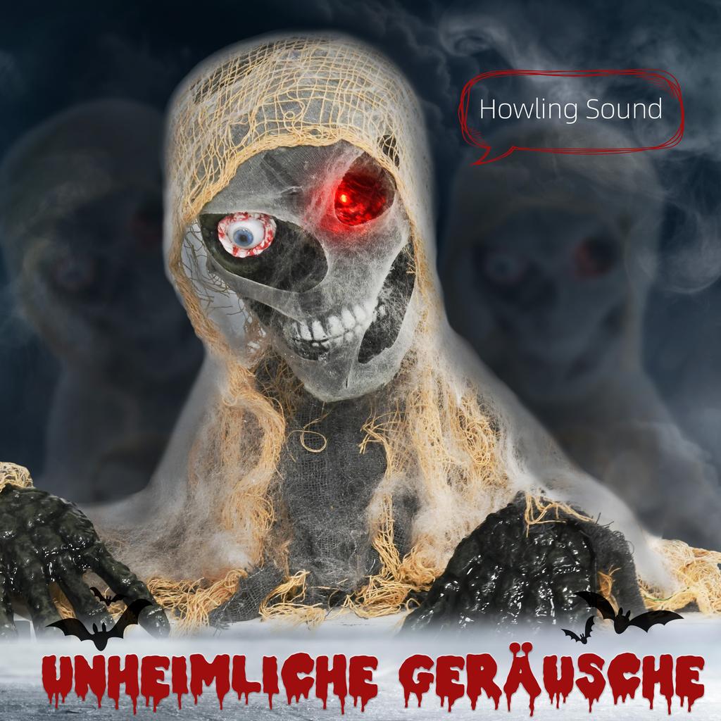 Halloween decoration, one-eyed mummy, flexible arms, glowing eyes, creepy howl, 55x18x35 cm