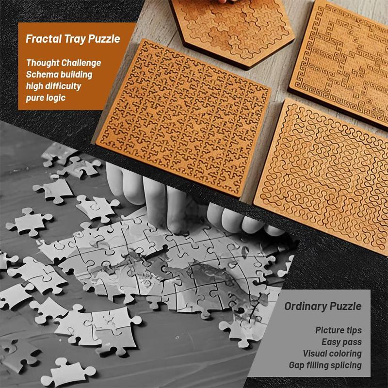 Fractal Tray Puzzles,Mind Bending Wooden Jigsaw Puzzle,Unique Irregular Creative Labyrinth Impossible Difficult