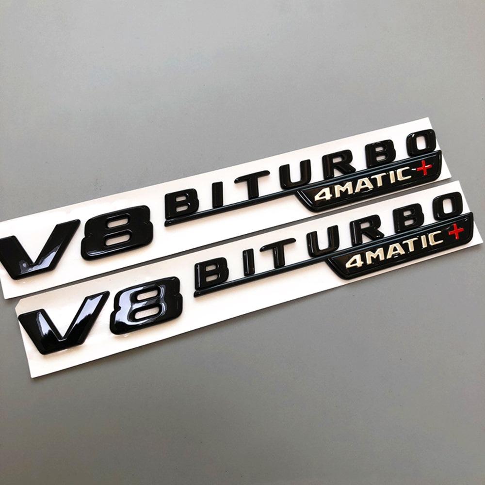 2Pcs Best V8 BITURBO 4MATIC AMG Car Fender Emblem Sticker For Mercedes Benz AMG W117 W205 C63 E63 W212 W176 A45 GLA45