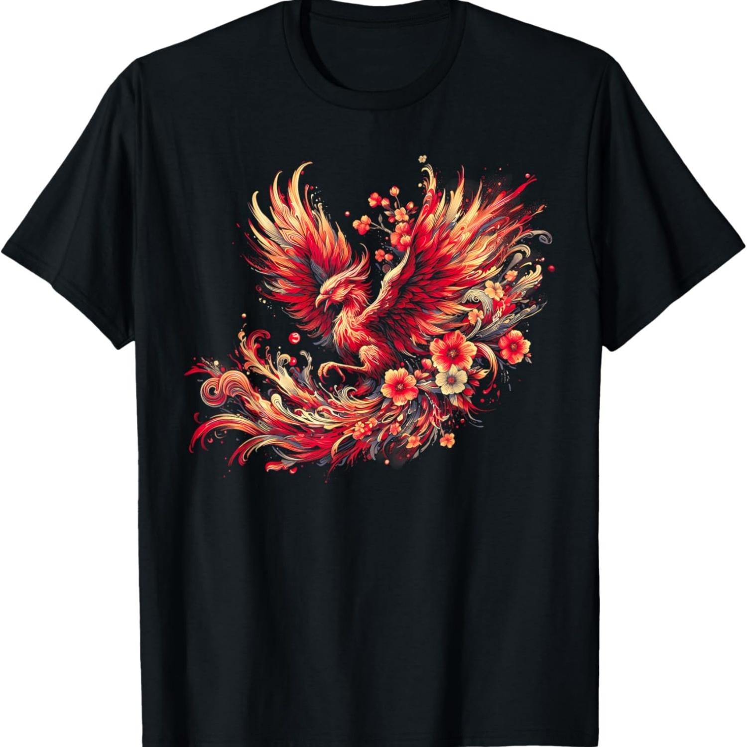 

Phoenix and Cherry Blossom Art Christmas T-Shirt(3) S чёрный