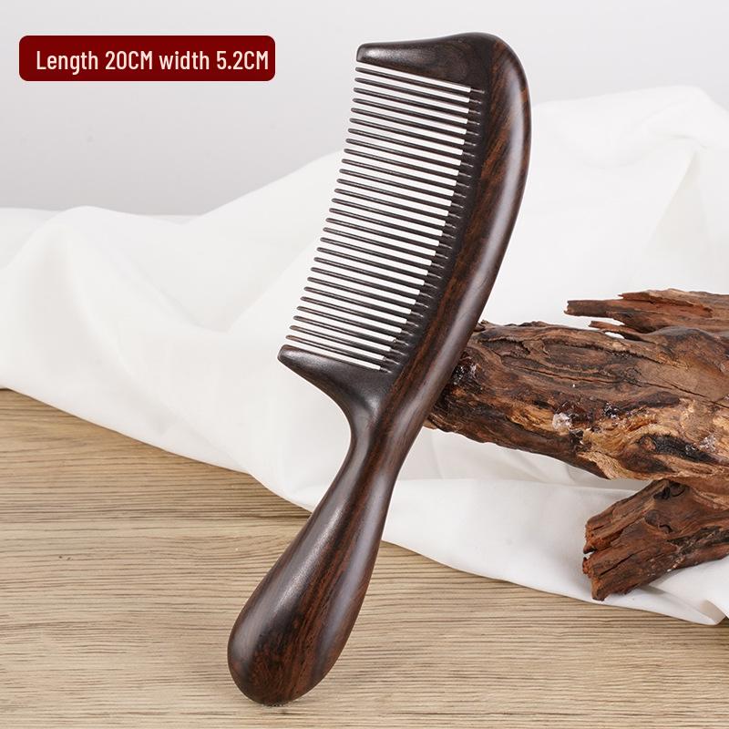 

Гребень для массажа из черного сандала с широкими и мелкими зубьями, с гравировкой логотипа и подарочной коробкой для парикмахерского искусства и прямых волос