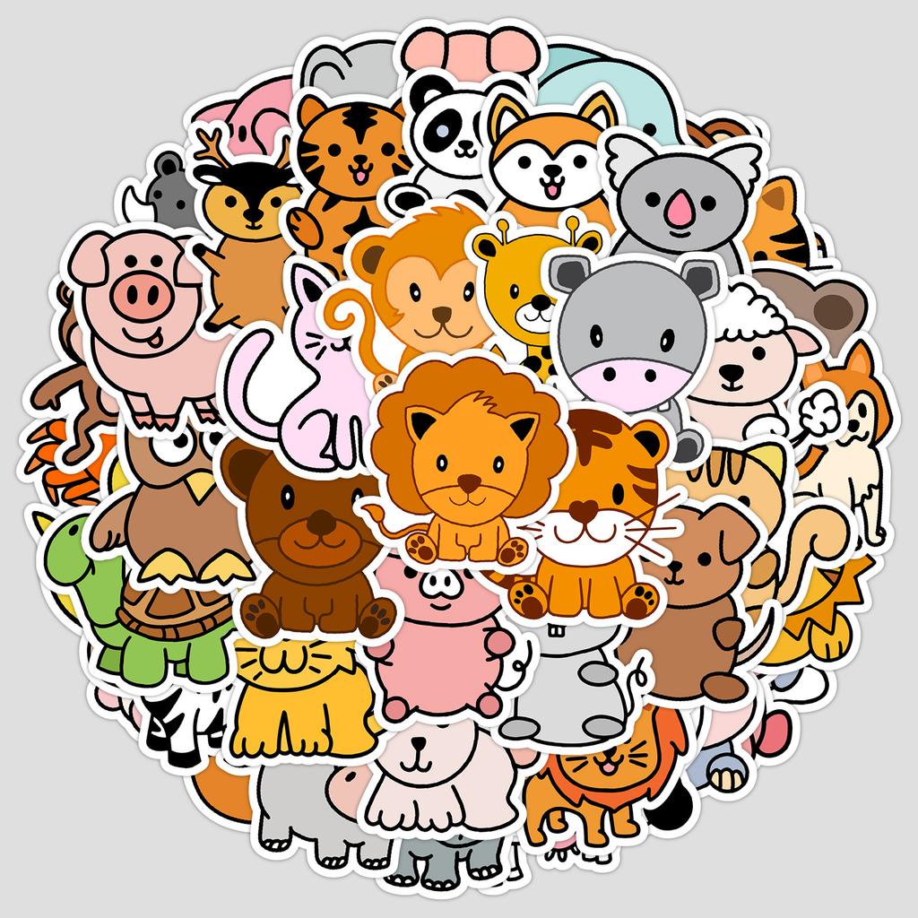 50 Cartoon Small Animals Doodle Stickers Creative Cute Animal Water Cup Suitcase Waterproof Decorative Stickers