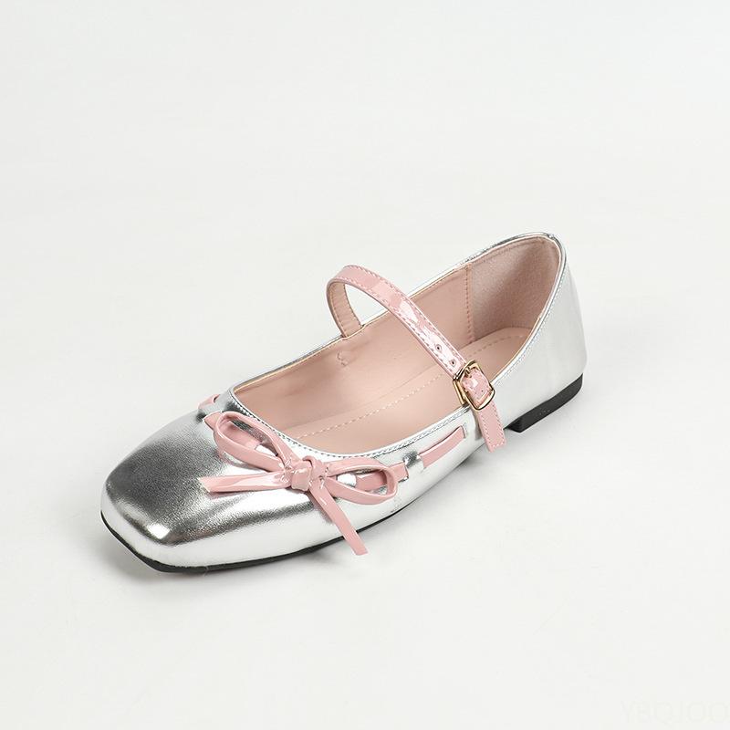 Fashion Spring  Autumn Sweet Wind Butterfly Knot Flat Heel Women's Shoes with Shallow Mouth One Button Strap Flat Bottom Single Shoes