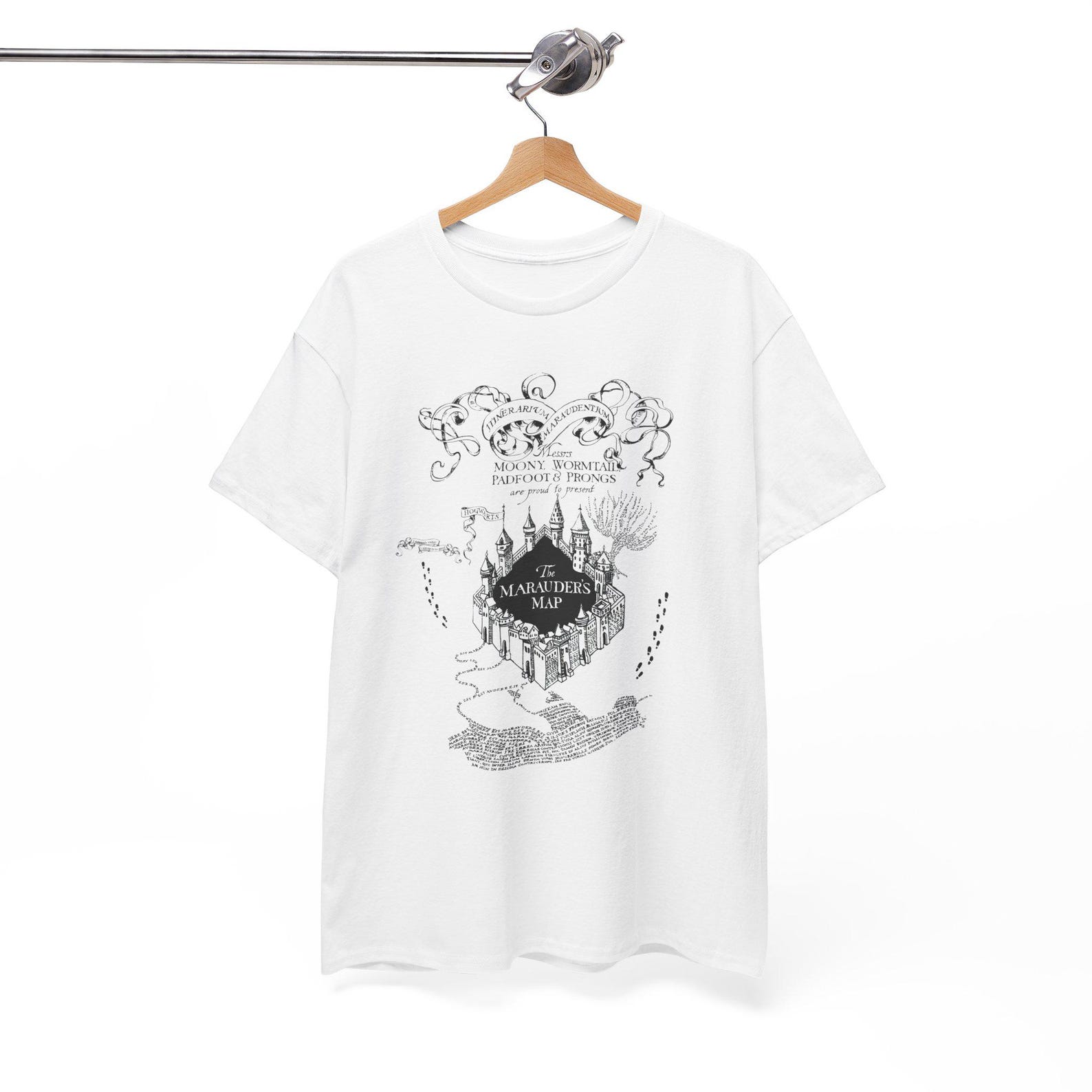 Marauders Map HP Illustration Tee | Vintage Castle Map, Adventure Typography M