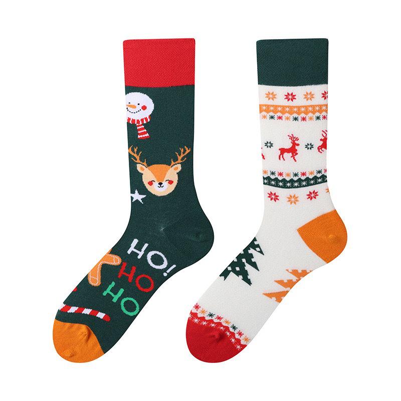 Unisex A/B Style Asymmetrical Cartoon Mid-Calf Cotton Socks
