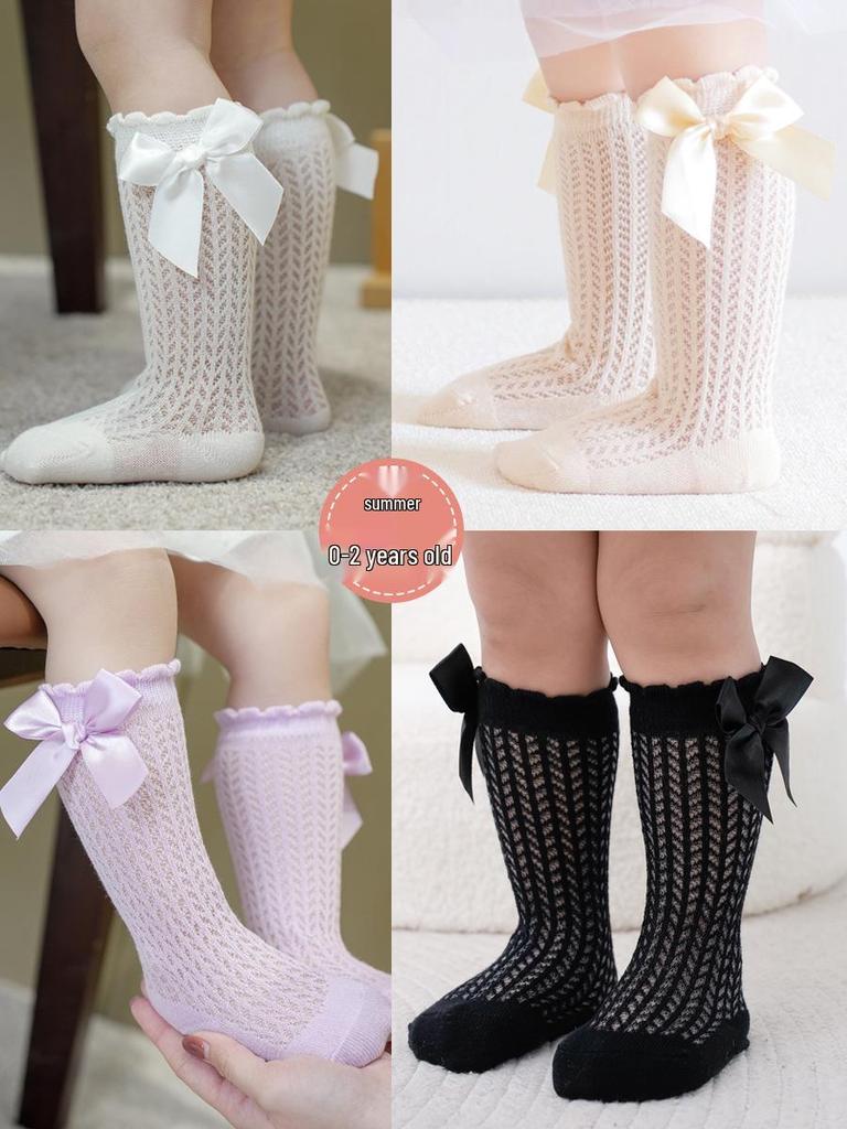 11 Colors Summer Baby Knee-High Mesh Socks with Big Bow, Red, Age 1