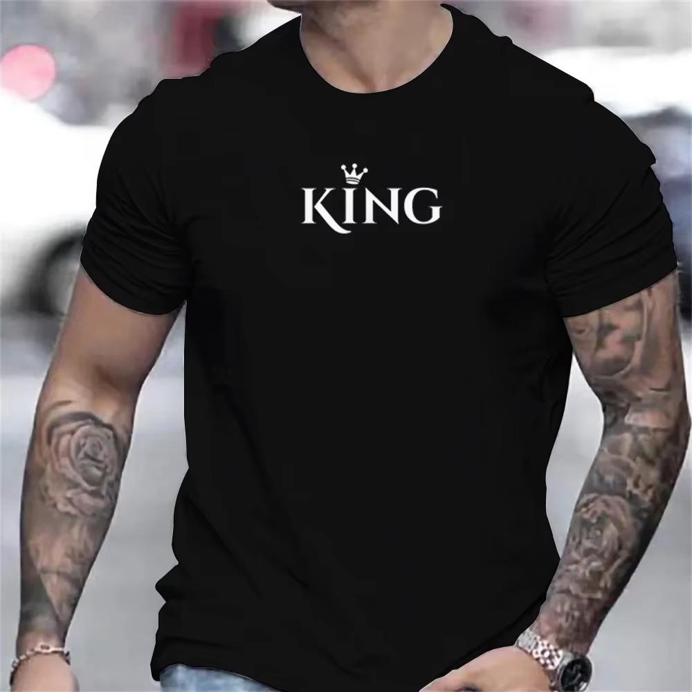 Vintage Men'S T-Shirt Letter Printing King Men Clothing Summer Casual Short Sleeve Street Designer Top Tees Oversized Sweatshirt