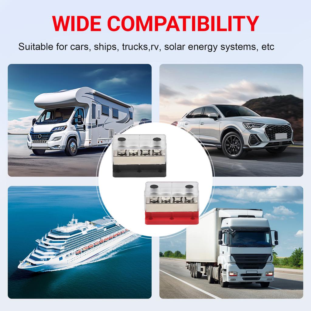 Battery Bus Bar 600A 48V Nickel Plated Copper 4X M10 Studs Heavy Duty Distribution Block For Truck RV Marine Ground Red Black