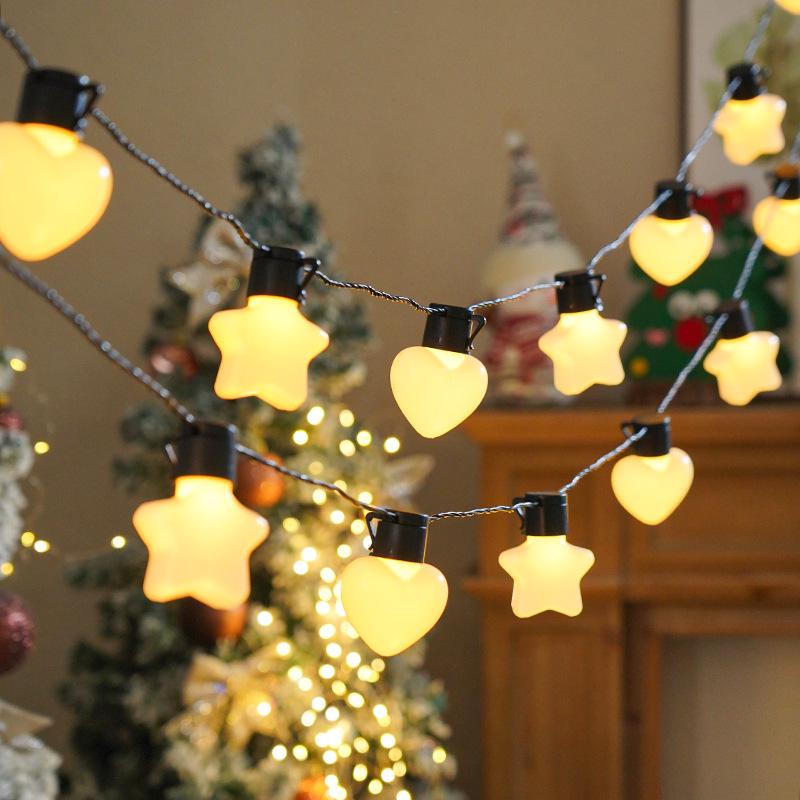 Solar Waterproof LED Heart & Star String Lights for Outdoor Camping & Tent Decoration