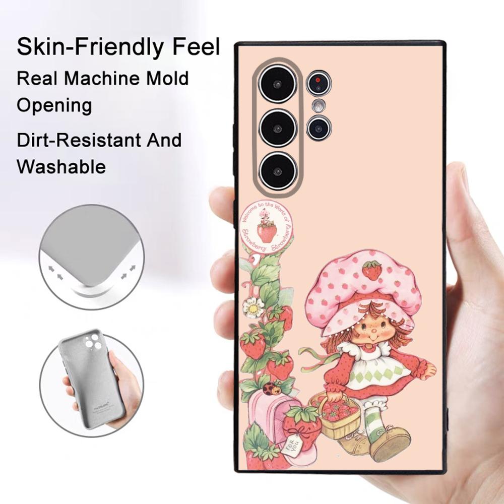 Strawberry Pink S-Shortcake Phone Case Samsung Galaxy S25 S24 S22 S23 Ultra S21 S20 Plus 5G Frosted Non-Slip Full Soft Cover