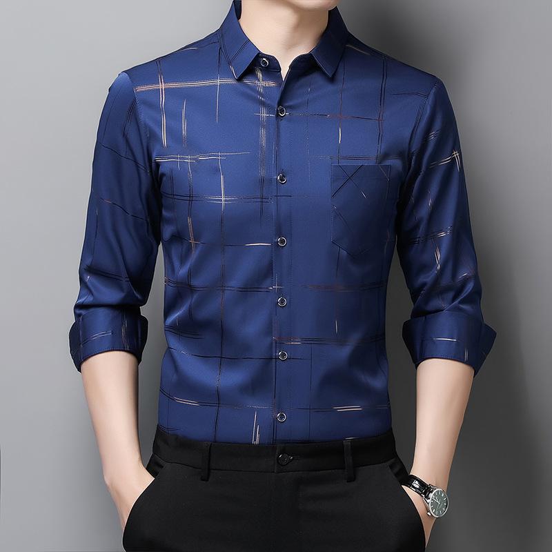 

Autumn and Winter Men s Shirt Men s Middle-aged Long-sleeved Business Casual Men s Shirt 4XL циан