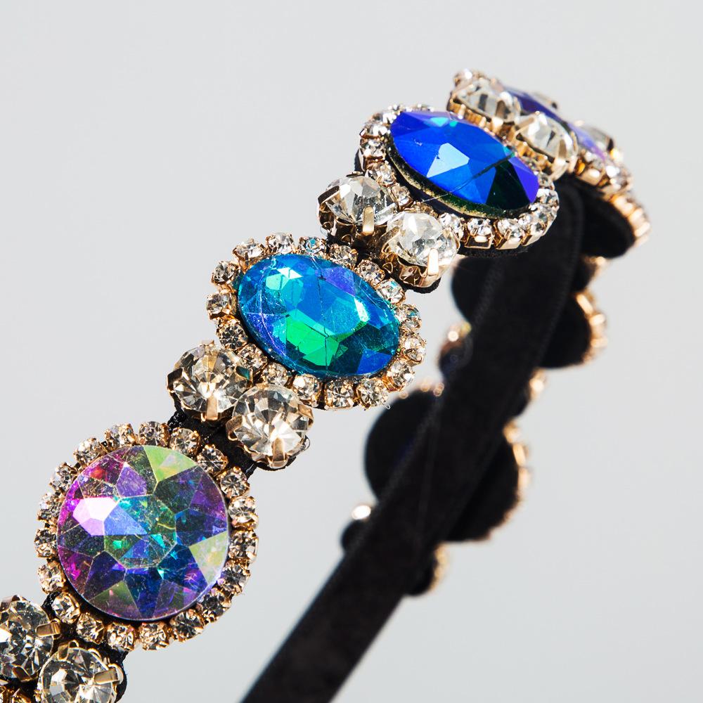 Good Quality Fashion Baroque Style Super Flashing Colored Diamond Thin-edged Rhinestone Pear Headband