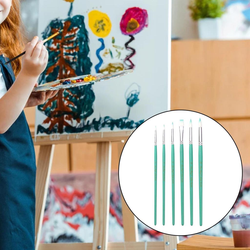 6 Brushes, Round Pointed Tip, Soft Nylon Wood Handle for Hair, Professional Brush