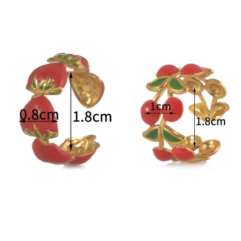 Mode Fruchtstil Edelstahl Offener Ring Emaille Erdbeere Kirsche Design Süß Täglich Party Damenschmuck Geschenke