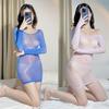 Sexy Lingerie Bodycon Dress Glossy Sexy Temptation Ultra-thin Sheer Tight-fitting Silk Smooth See-through Long Sleeve Bodysuit S