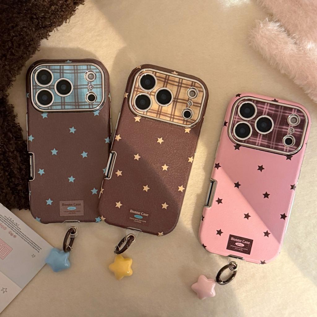 Leather Retro Star Pendant Suitable for iPhone 16, 17 Pro Max, iPhone 15 Full Protection, 13 Anti-drop, 11