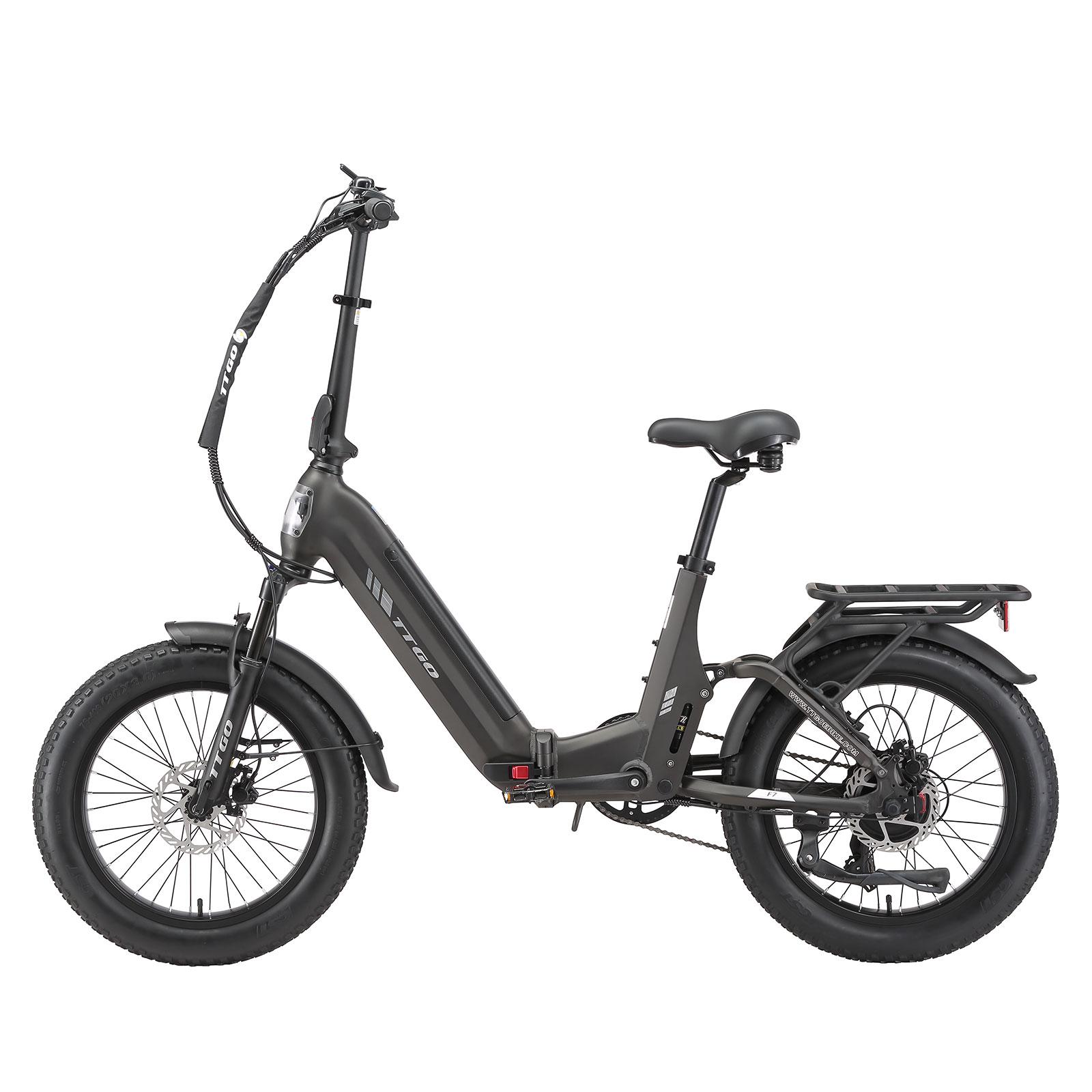 TTGO F7 Faltbares Elektrofahrrad – 250W Motor – 48V 15Ah Akku – 120-140 km Maximale Reichweite – 20 ×3.0  Reifen – Hydraulische Bremsen – Shimano 7-Gang grau
