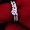 2Pcs/Set Ring Shiny Cubic Zirconia Plated Silver Romantic Couple Finger Ring for Wedding