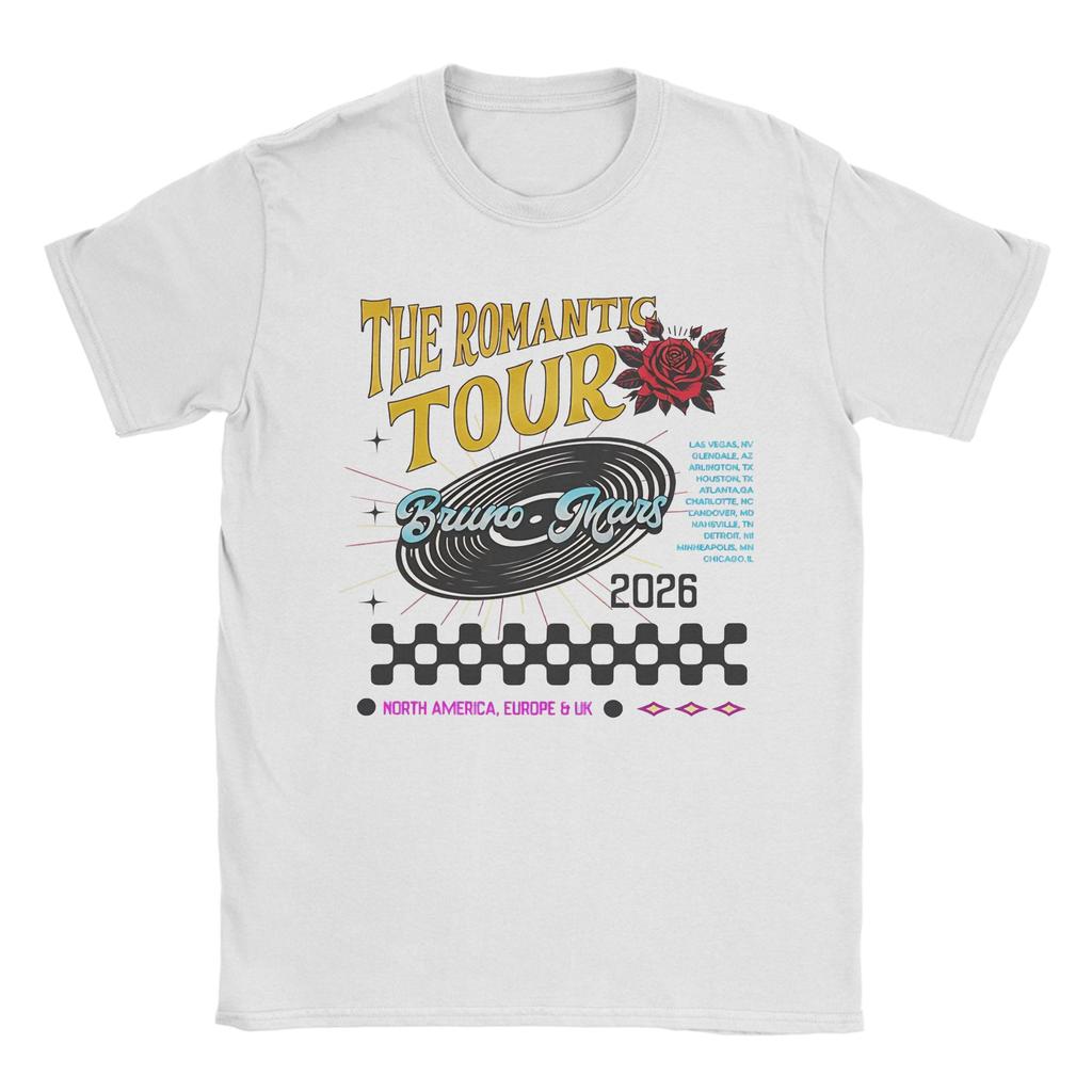 T-shirt Bruno Mars The Romantic Tour 2026 da Uomo 100% Cotone Magliette Originali Girocollo Manica Corta Top Stampati
