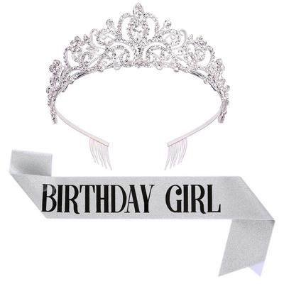New Fashionable Crystal Crown Ceremonial Belt and Ribbon Set Birthday Party Crown Tiara
