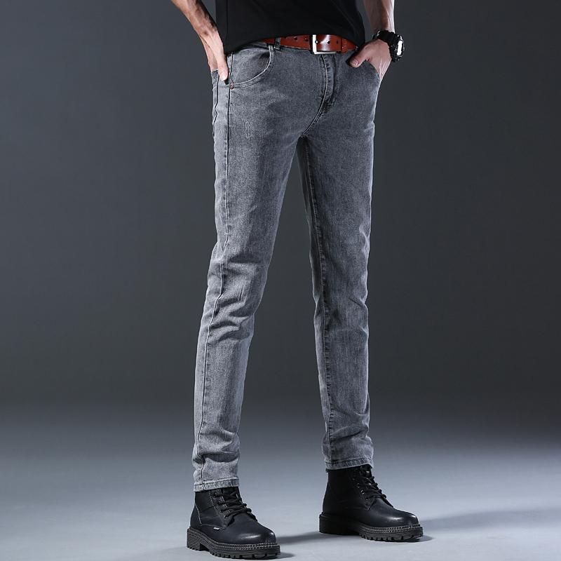 Pantaloni da uomo a gamba dritta, vestibilità slim, comodi, elastici, a vita media, pantaloni casual in denim da uomo