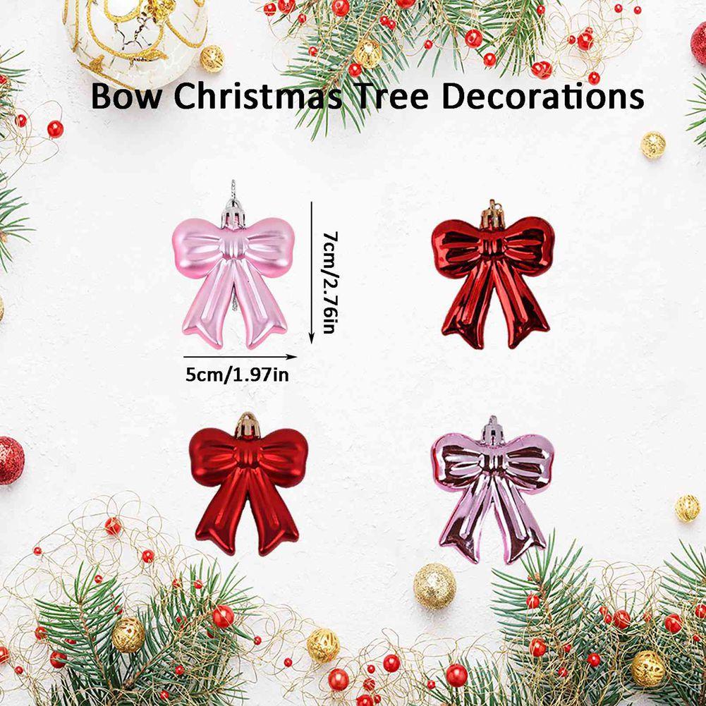 12 Pcs Pink Bow Ornament for Christmas Tree 3D Coquette Bow Hanging Bowknot Hanging Decoration for Xmas Tree Wedding Decor